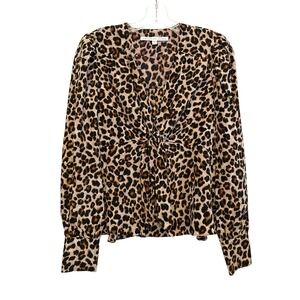 Veronica Beard Payton Animal Cheetah‎ Print Blouse Size 2 Long Sleeve 100% Silk